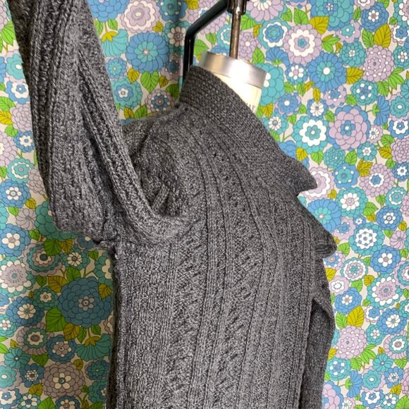 Shannon Woolen Mills Grey Merino Woo lAran Fisherman Cardigan Size:M - Picture 8 of 12